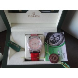 Rolex replica datejust strip leather red full diamond dial orologio replica copia