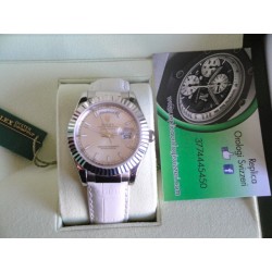 Rolex replica daydate acciaio strip leather white dial orologio replica copia