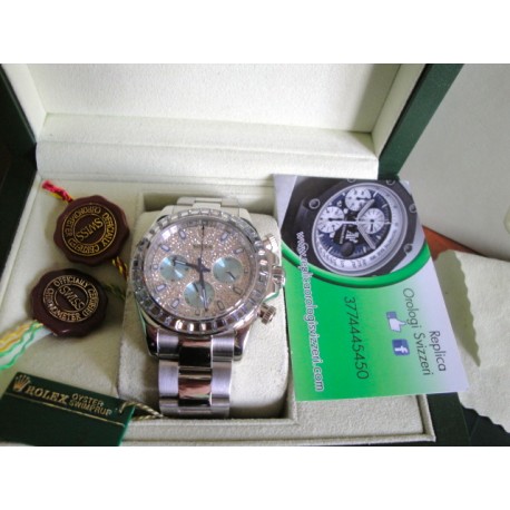 Rolex replica daytona oro bianco ice full brillantini SARU orologio replica copia